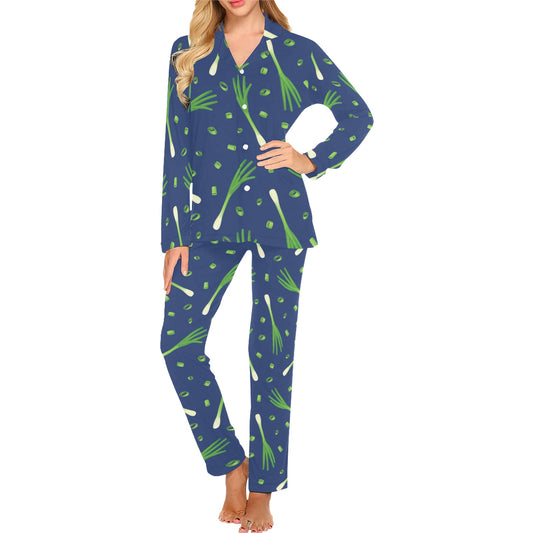 Leek Pattern Print Design 02 Women's Long Pajama Set