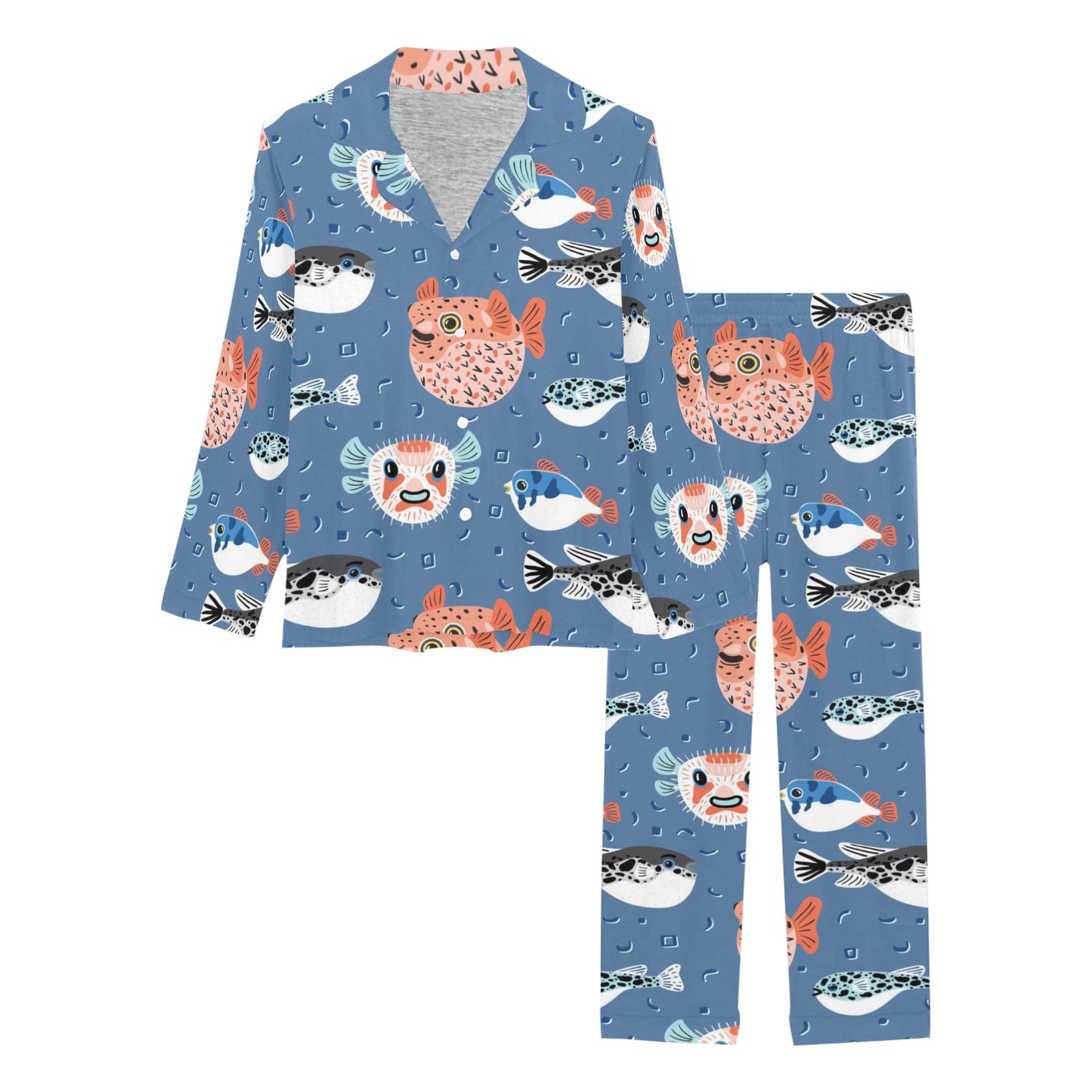 Fugu Pattern Print Design 02 Women's Long Pajama Set