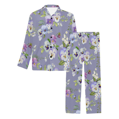 Pansy Pattern Print Design PS05 Men's Long Pajama Set