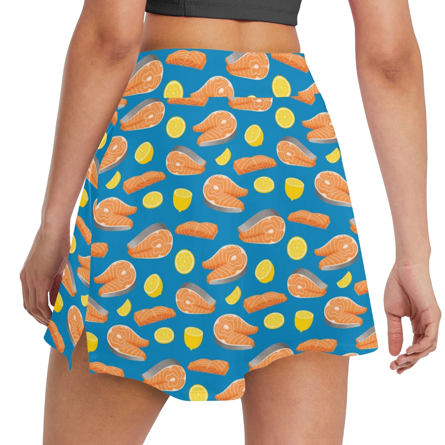 Salmon Steak With Lemon Print Design LKS308 17" Golf & Pickleball Skort with Pockets