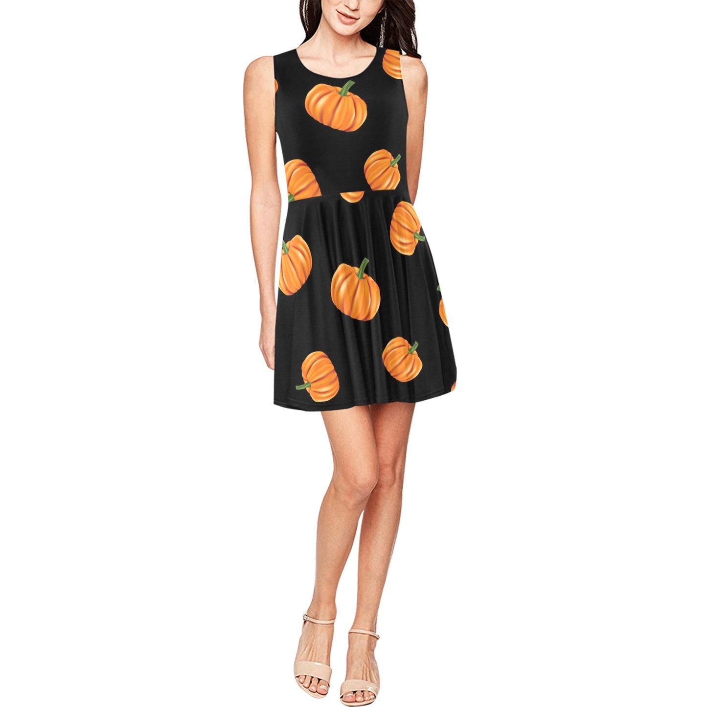 Pumpkin Pattern Print Design A05 Sleeveless Dress