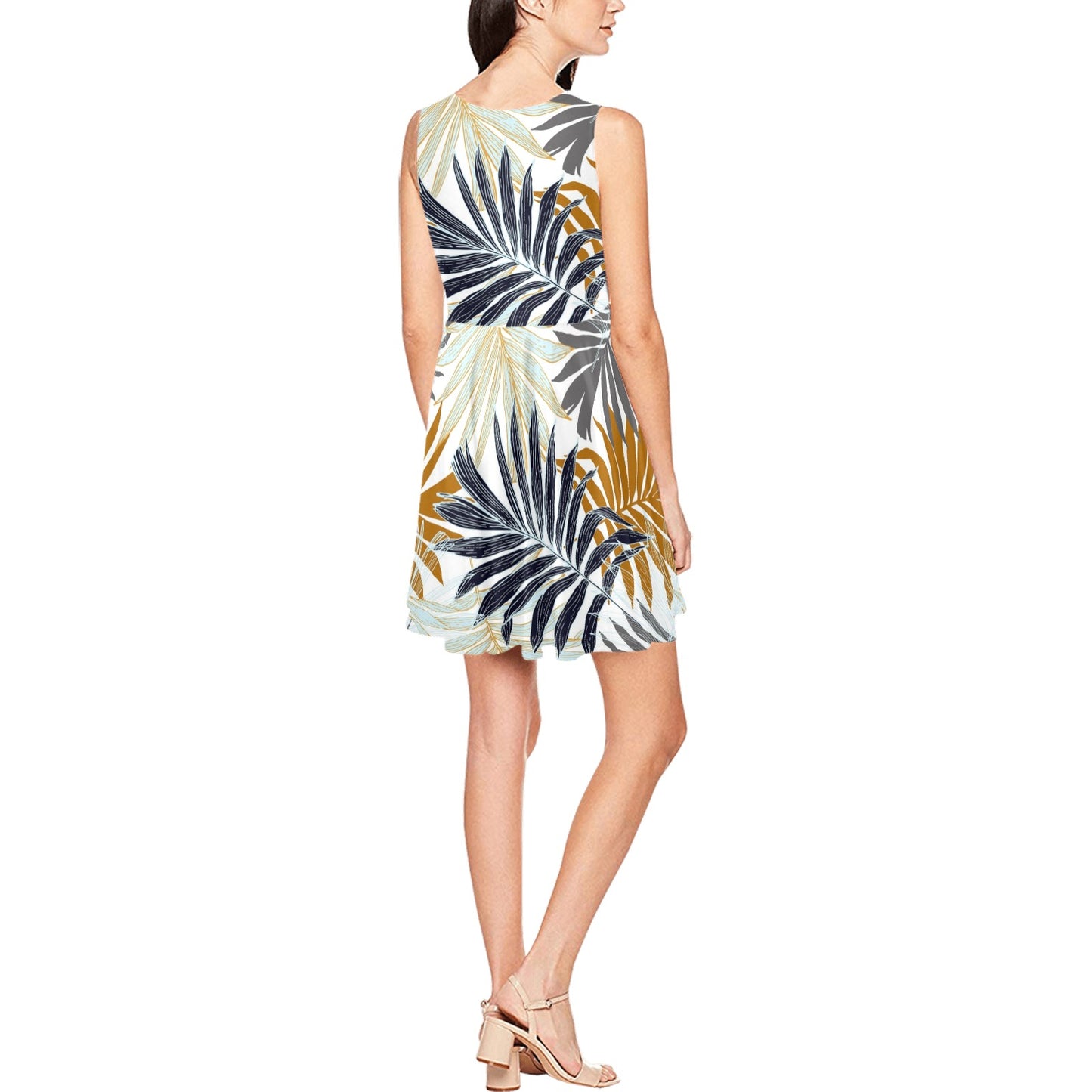 Colorful Tropical Palm Leaves Sleeveless Dress