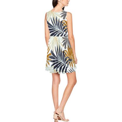 Colorful Tropical Palm Leaves Sleeveless Dress