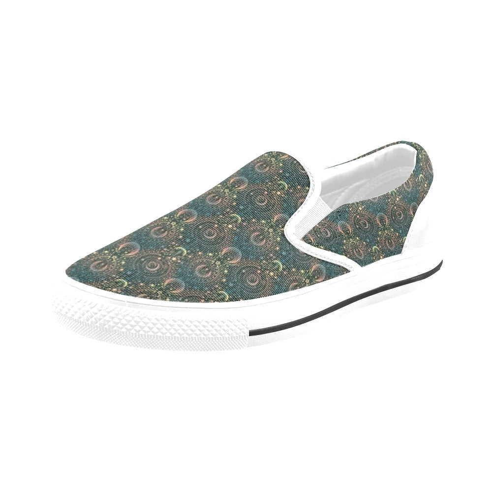 Sun Moon Print Design LKS307 White Slip Ons Canvas Women's Shoes
