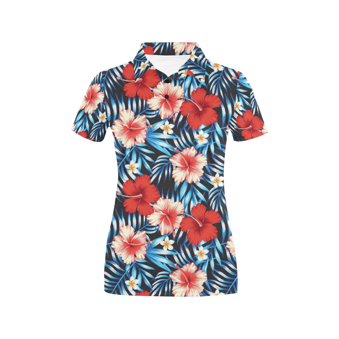 Red Hibiscus Blue Scene Women's Polo Shirt