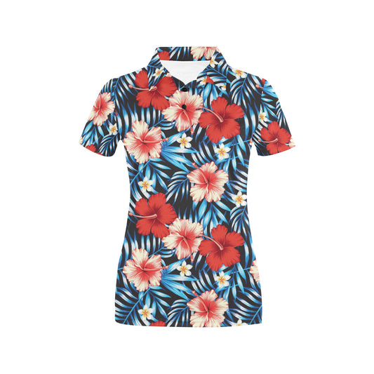 Red Hibiscus Blue Scene Women's Polo Shirt