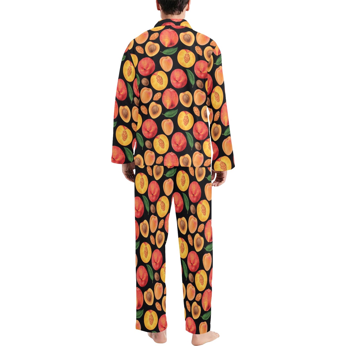 Peach Pattern Print Design A02 Men's Long Pajama Set
