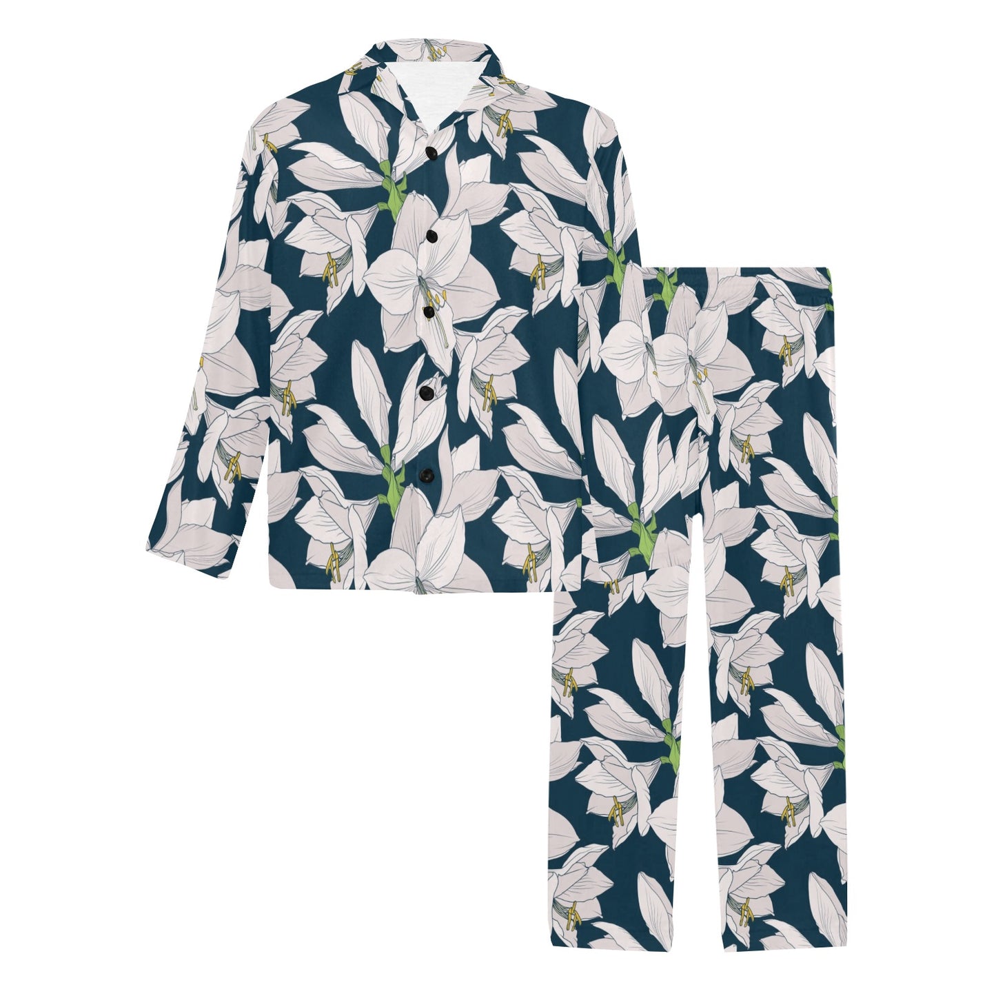 Amaryllis Pattern Print Design 01 Men's Long Pajama Set