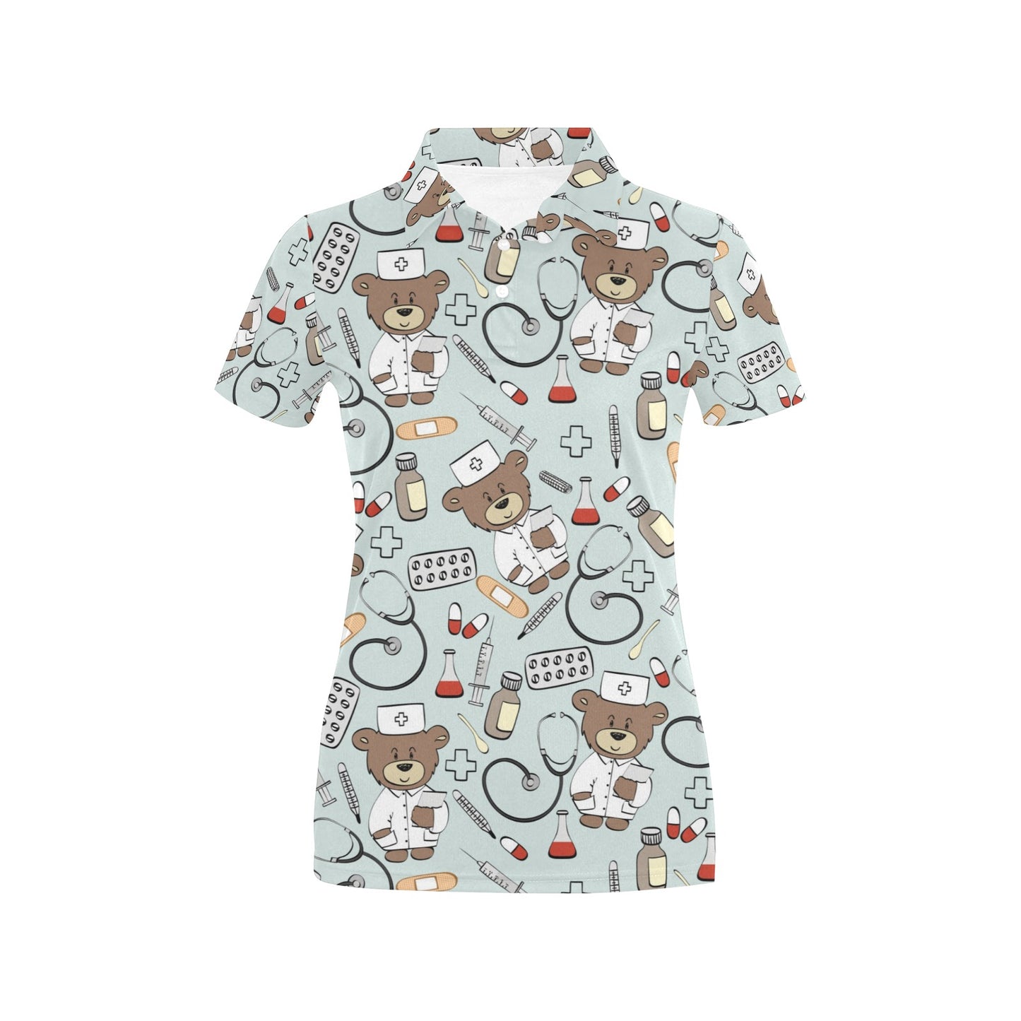 Nurse Bear Pattern Print Design A01 Women's Polo Shirt