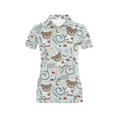 Nurse Bear Pattern Print Design A01 Women's Polo Shirt