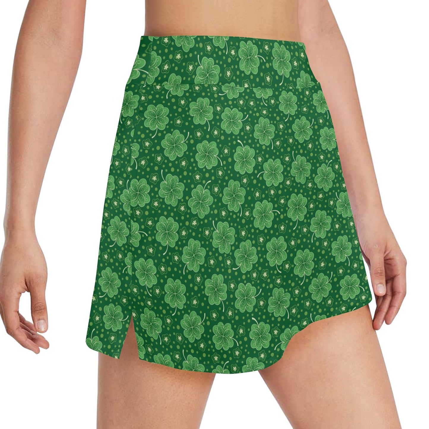 Shamrock Design Print Women's Golf Skirt with Pocket