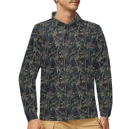 Palm Tree Background Design Print Long Sleeve Polo Shirt For Men's