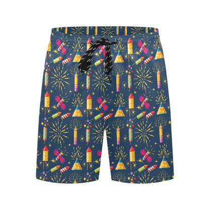 Firework Sparkling Rockets Print Design LKS306 Men's Swim Trunks Beach Shorts