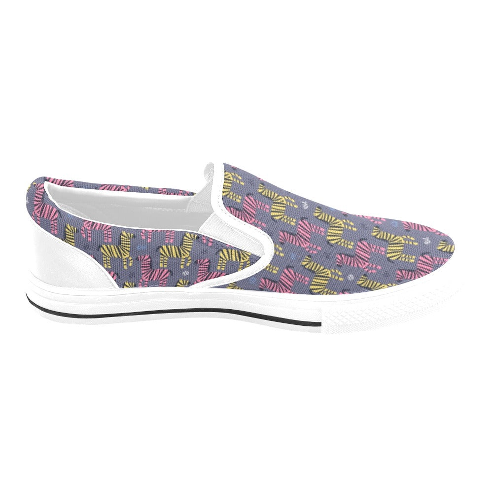 Zebra Print Design LKS303 White Slip Ons Canvas Women's Shoes