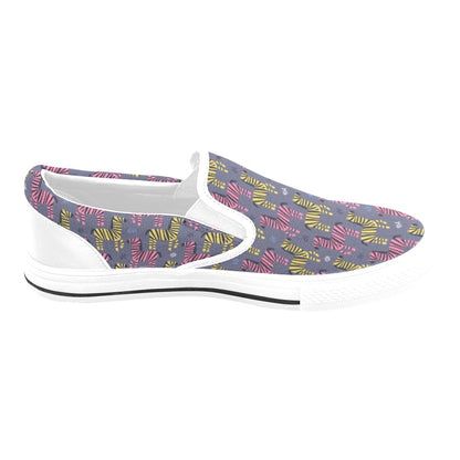 Zebra Print Design LKS303 White Slip Ons Canvas Women's Shoes