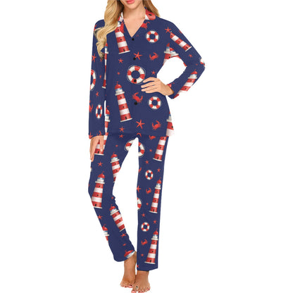 Nautical Pattern Print Design A03 Women's Long Pajama Set
