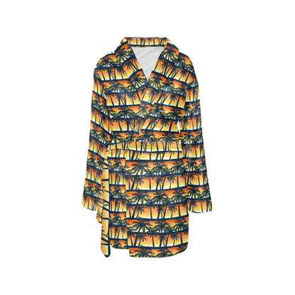 Palm Tree Sunset Design Print Women's Fleece Robe