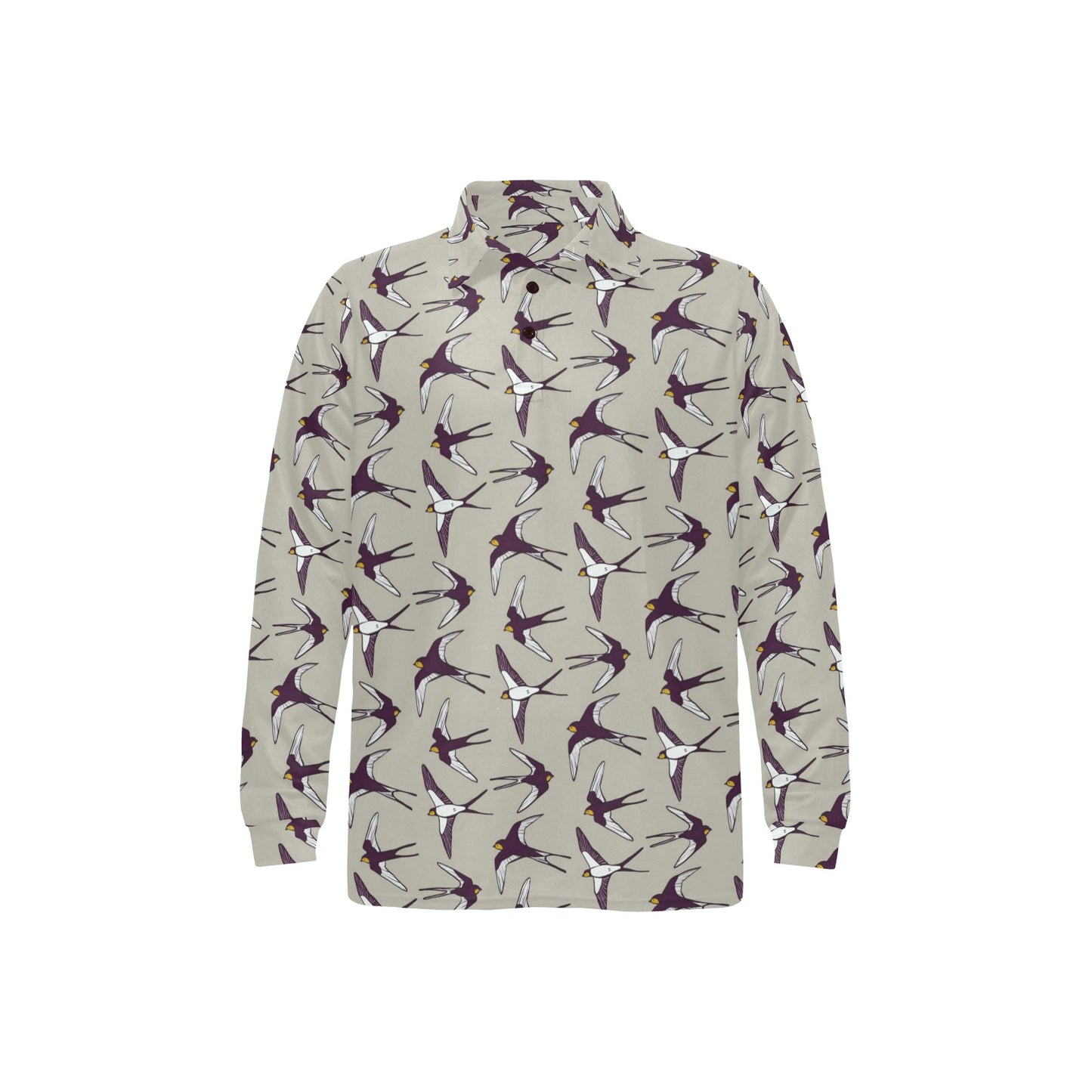 Swallow Bird Pattern Print Design 03 Long Sleeve Polo Shirt For Men's
