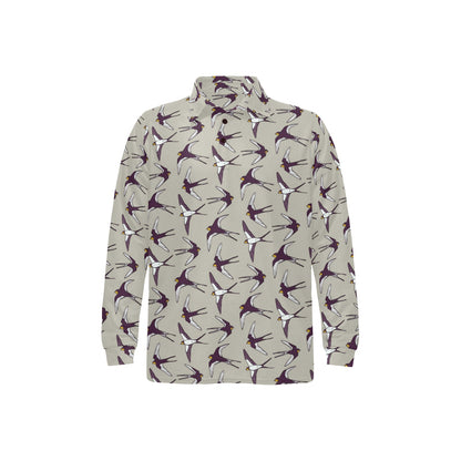 Swallow Bird Pattern Print Design 03 Long Sleeve Polo Shirt For Men's