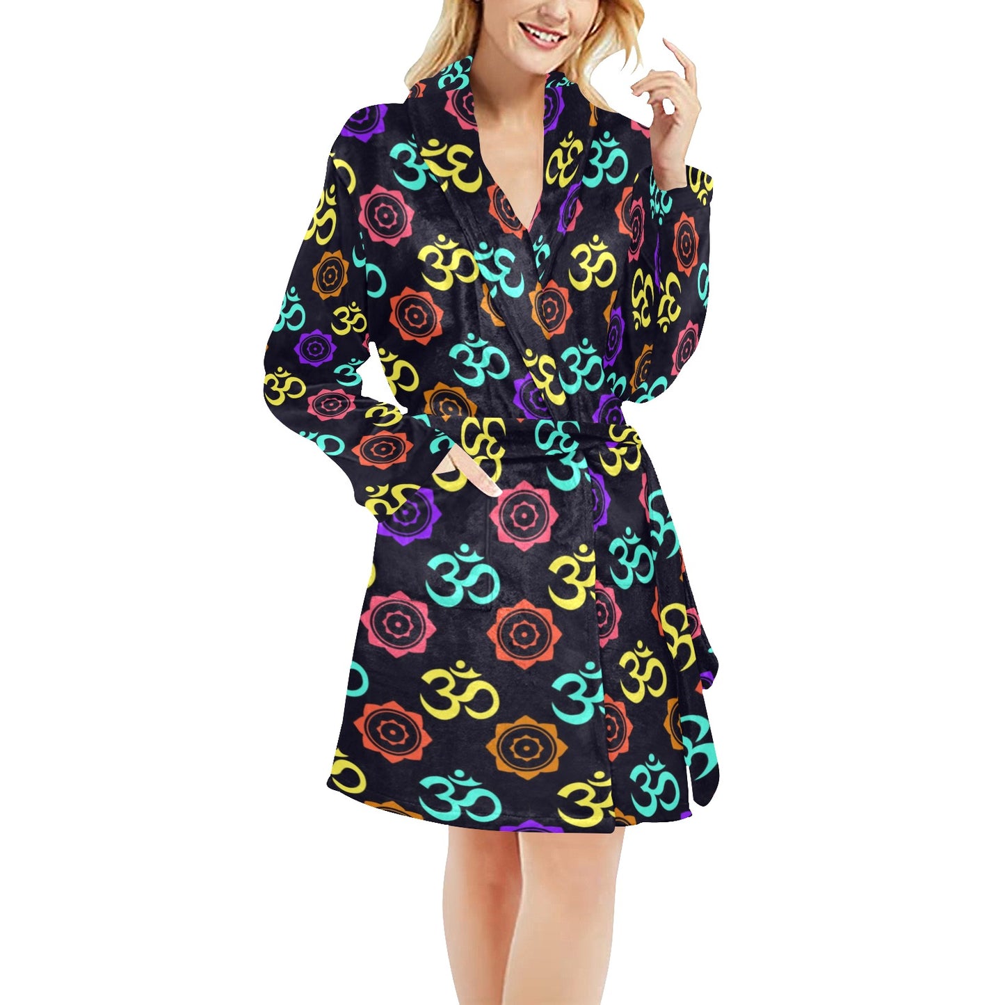 Chakra OM Print Pattern Women's Fleece Robe