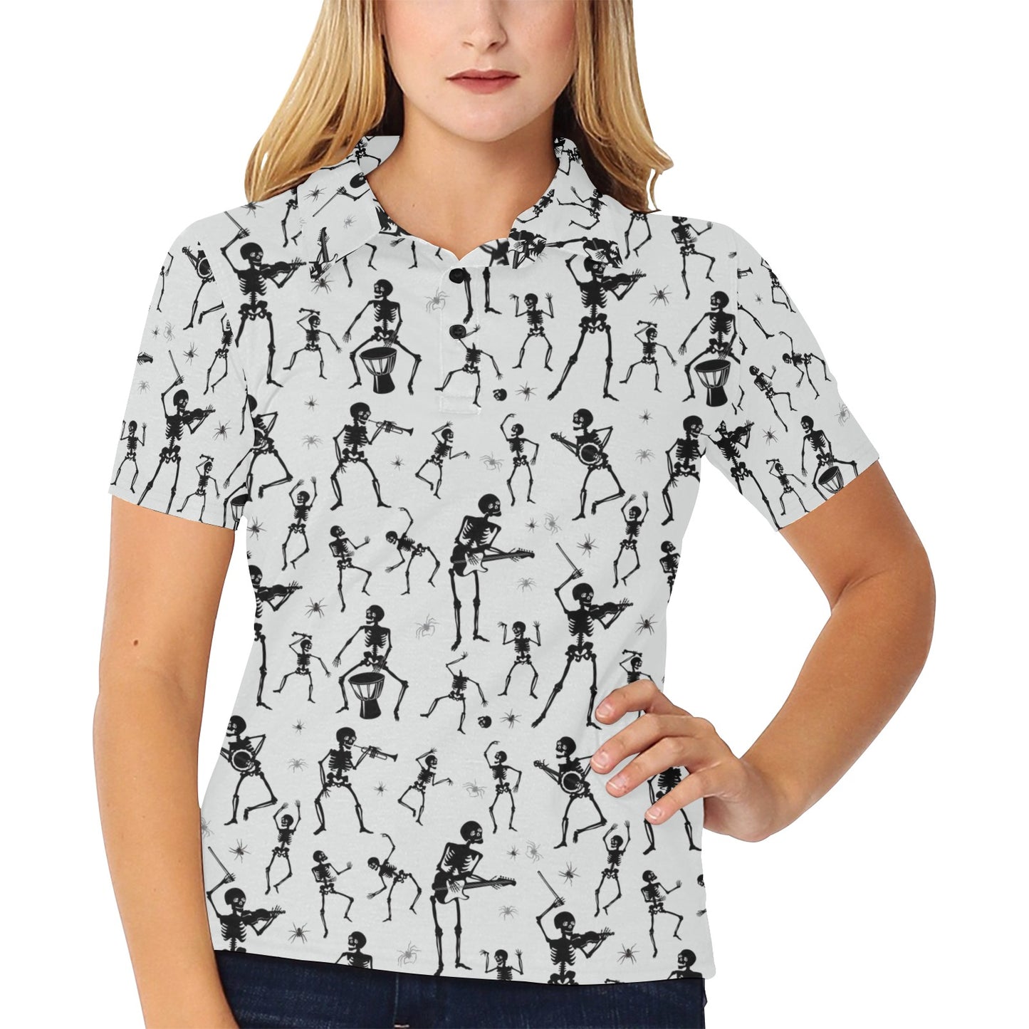 Skeleton Music Player Print Design LKS303 Women's Polo Shirt
