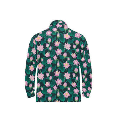 Water Lily Print Design LKS302 Long Sleeve Polo Shirt For Men's