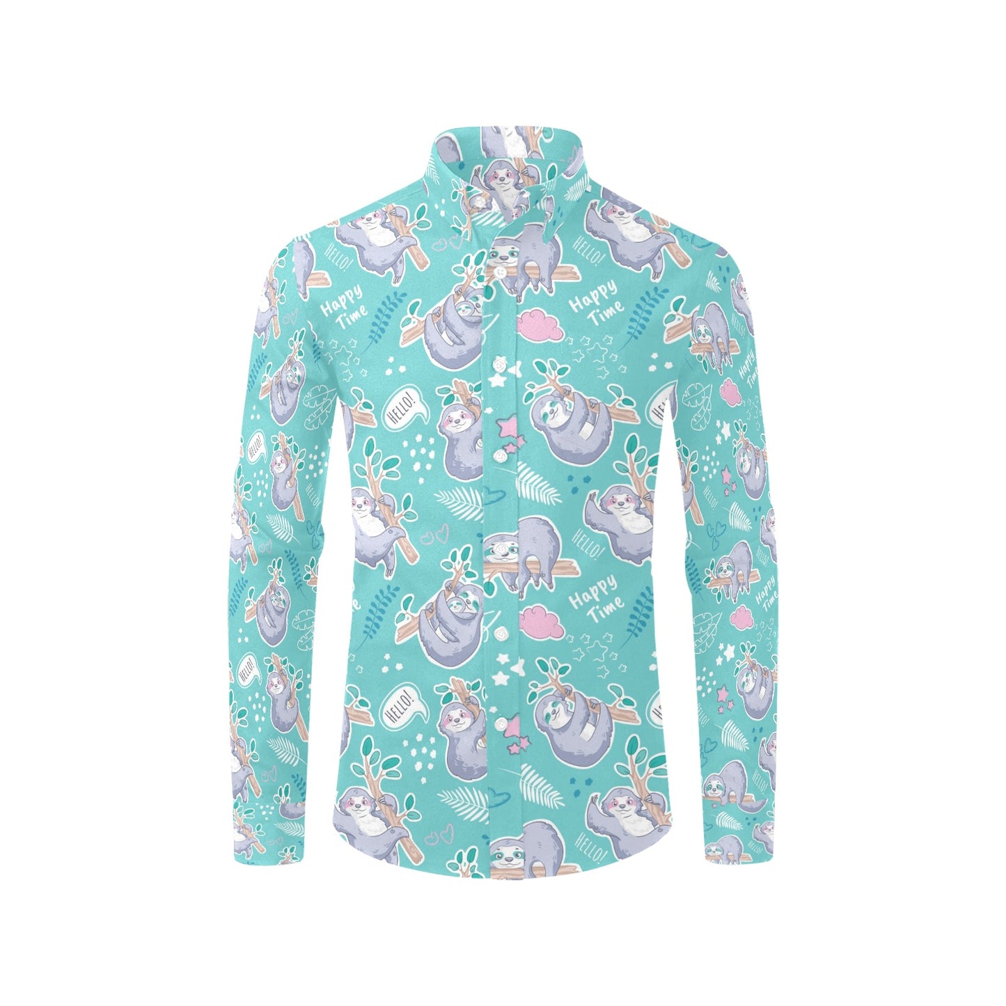 Sloth Print Design LKS309 Men's Long Sleeve Dress Shirt