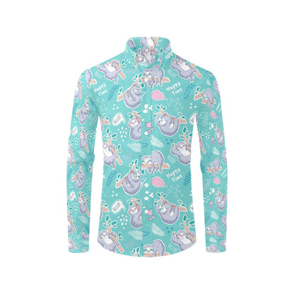 Sloth Print Design LKS309 Men's Long Sleeve Dress Shirt
