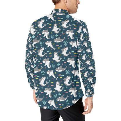 Shark Print Design LKS307 Men's Long Sleeve Dress Shirt