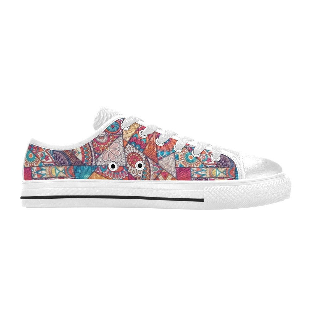 Patchwork Print Design LKS401 Women's White Low Top Shoes