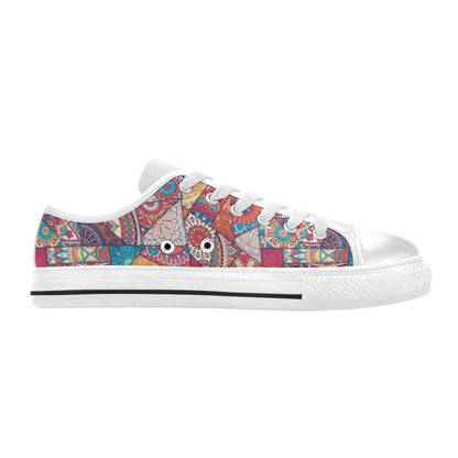 Patchwork Print Design LKS401 Women's White Low Top Shoes