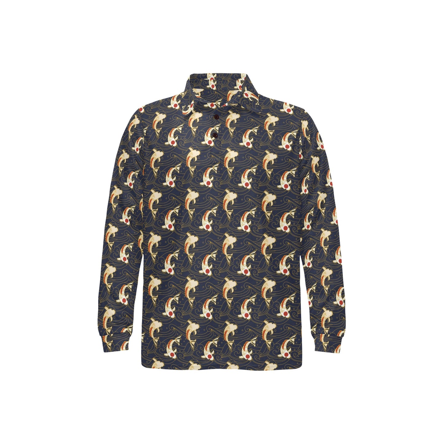 Koi Carp Japanese Design Themed Print Long Sleeve Polo Shirt For Men's