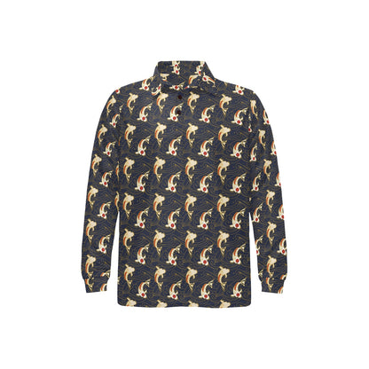 Koi Carp Japanese Design Themed Print Long Sleeve Polo Shirt For Men's
