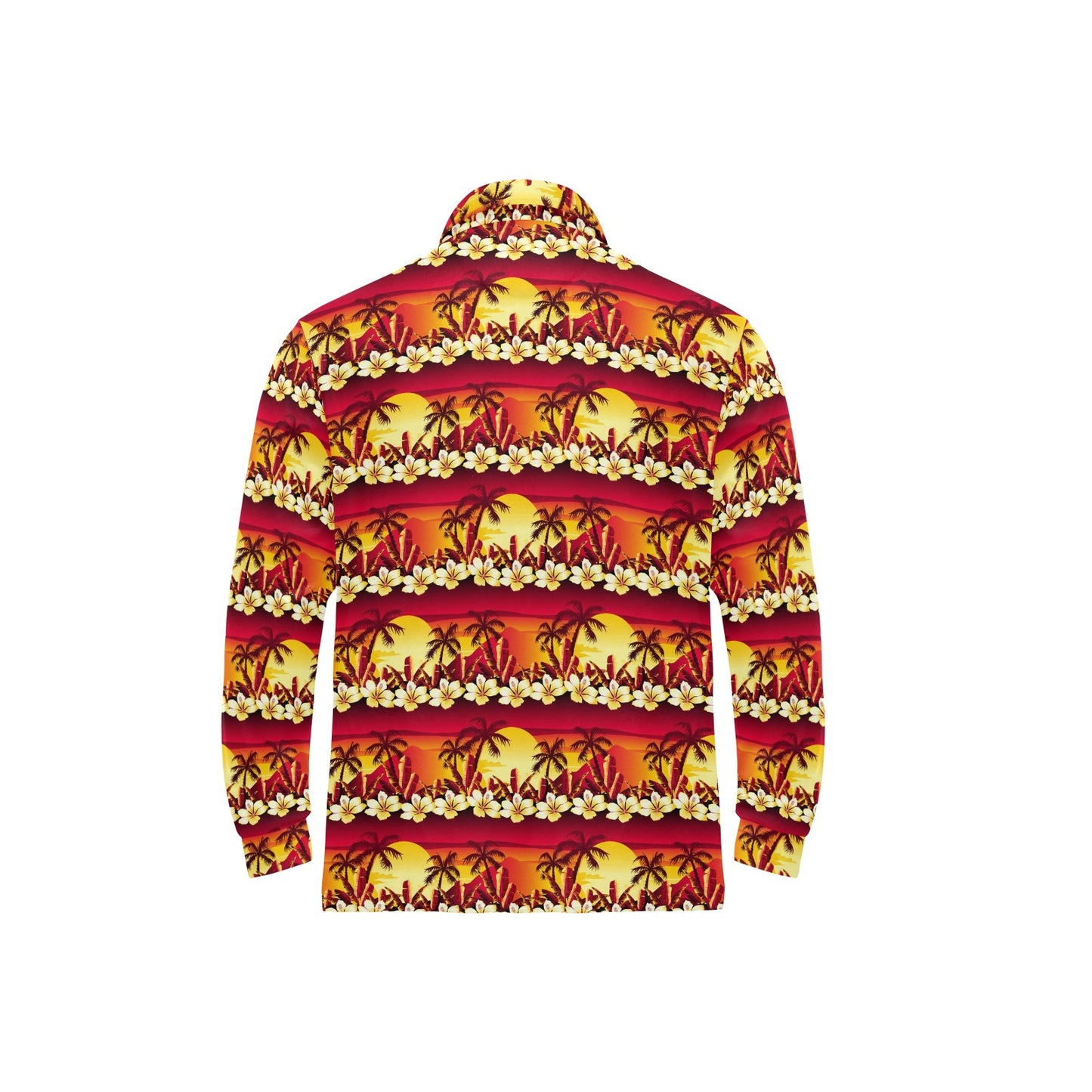 Hawaiian Tropical Sunset Hibiscus Print Long Sleeve Polo Shirt For Men's