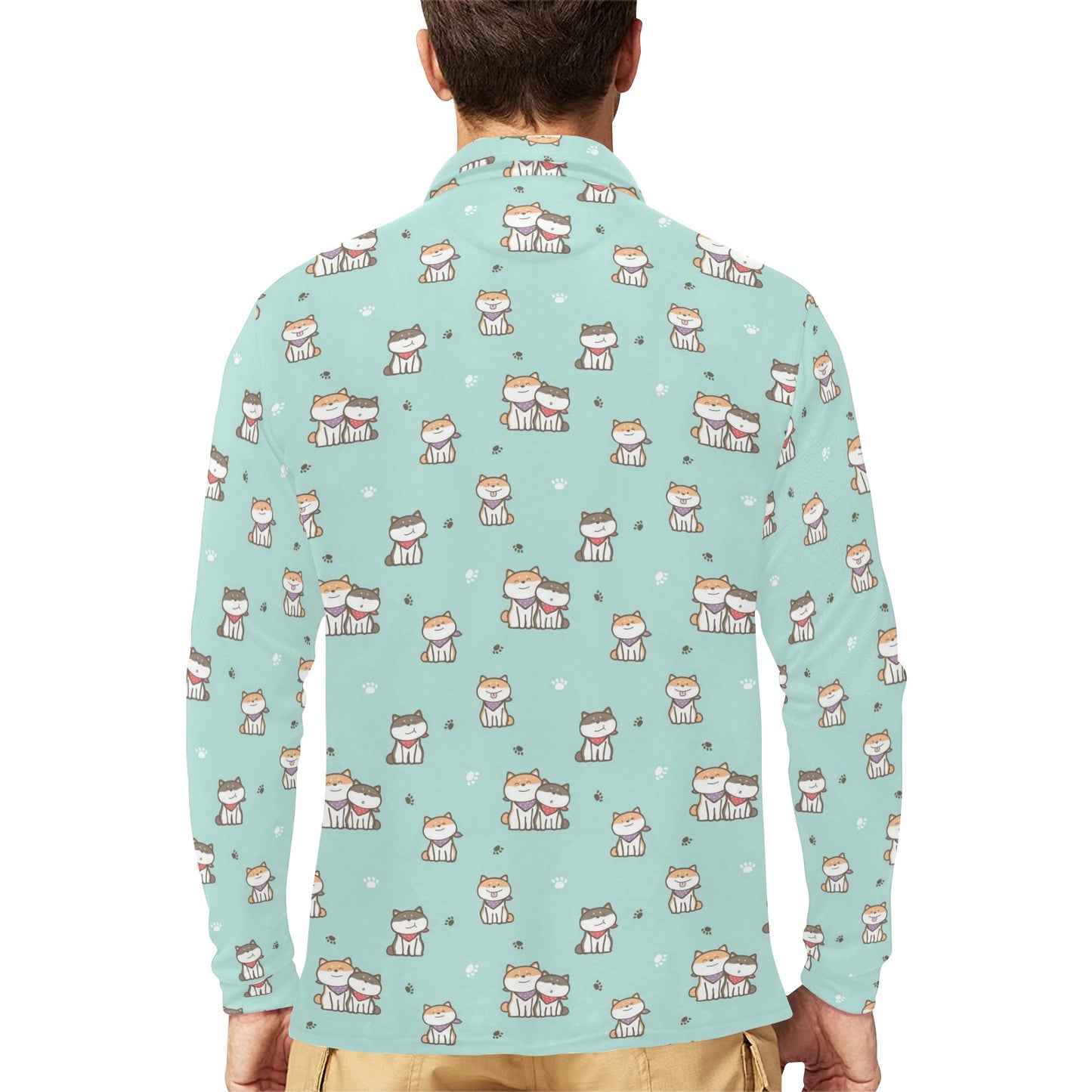 Shiba Inu Print Design LKS302 Long Sleeve Polo Shirt For Men's