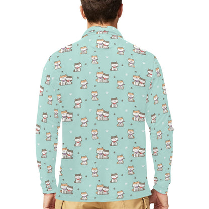 Shiba Inu Print Design LKS302 Long Sleeve Polo Shirt For Men's