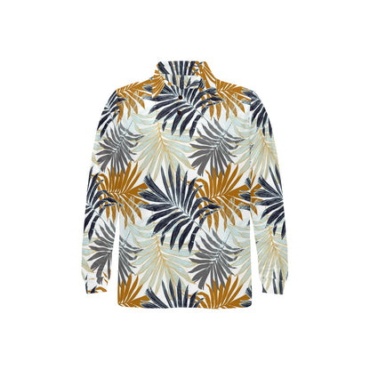 Colorful Tropical Palm Leaves Long Sleeve Polo Shirt For Men's