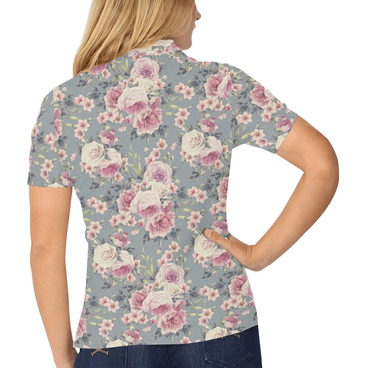 Peony Pattern Print Design PE05 Women's Polo Shirt