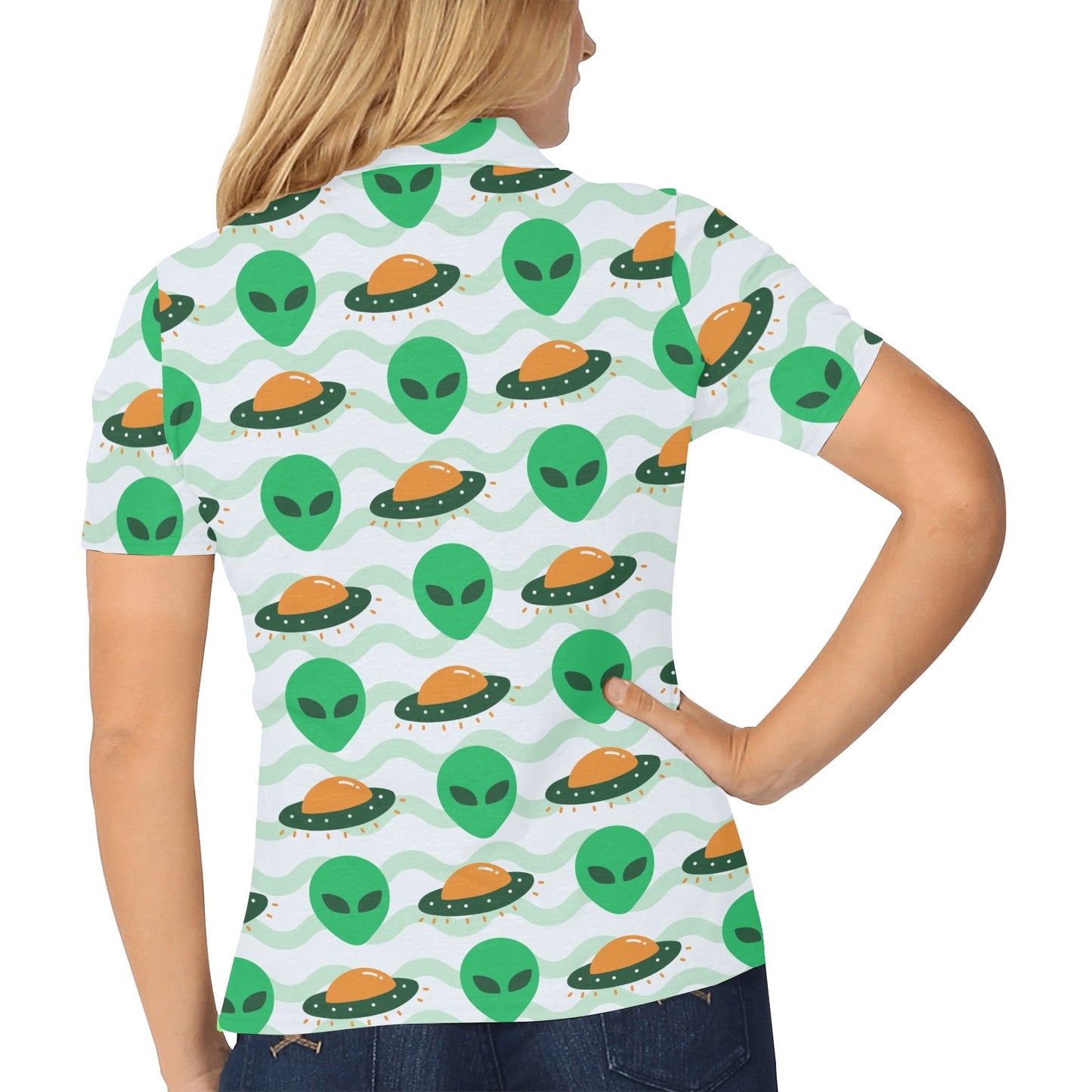 Alien UFO Pattern Print Design 04 Women's Polo Shirt
