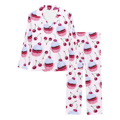 Cherry Cupcake Pink Pattern Women's Long Pajama Set