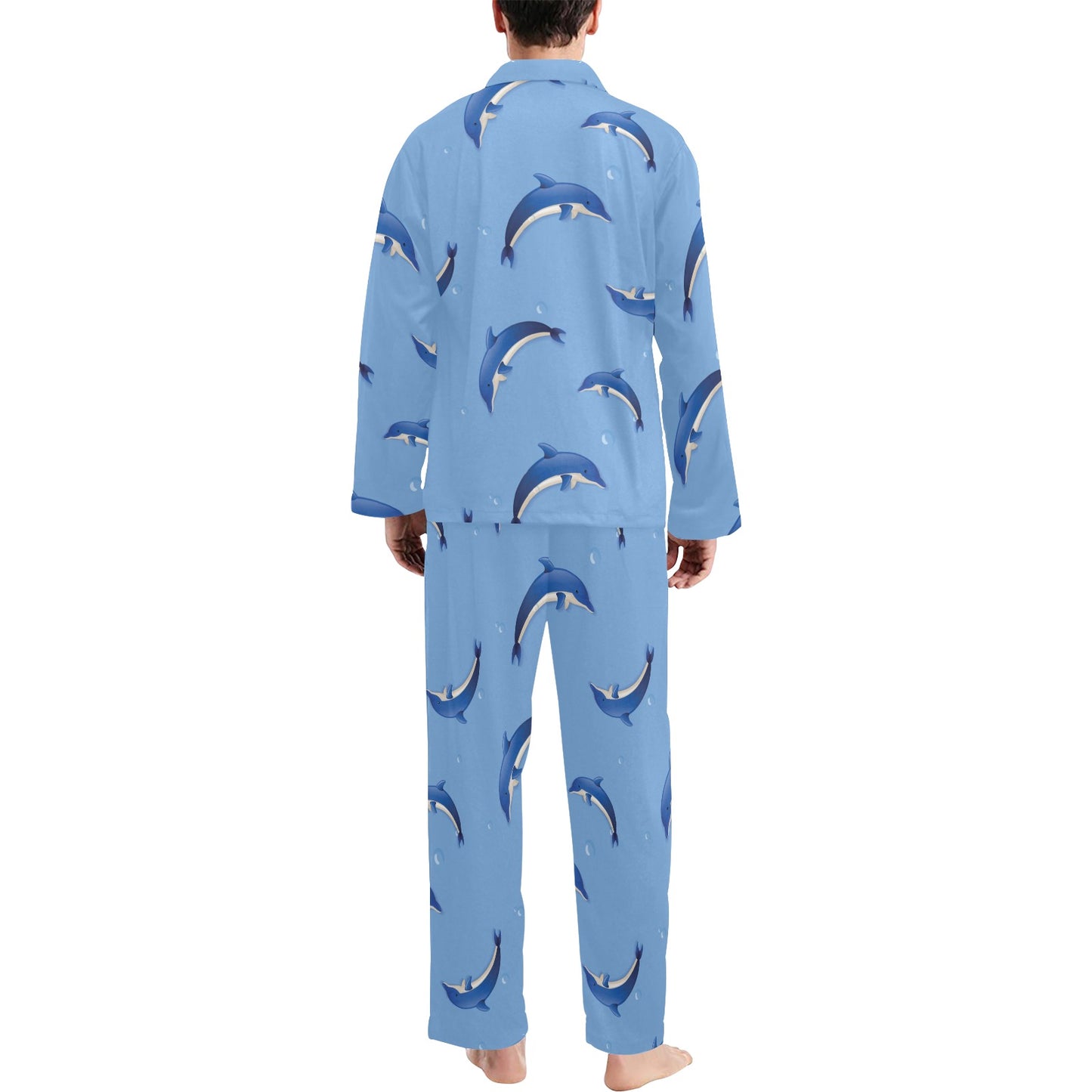 Dolphin Blue Print Men's Long Pajama Set