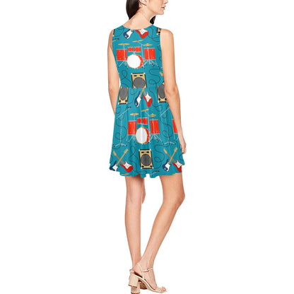 Drum Set Guitar Pattern Print Design 02 Sleeveless Dress