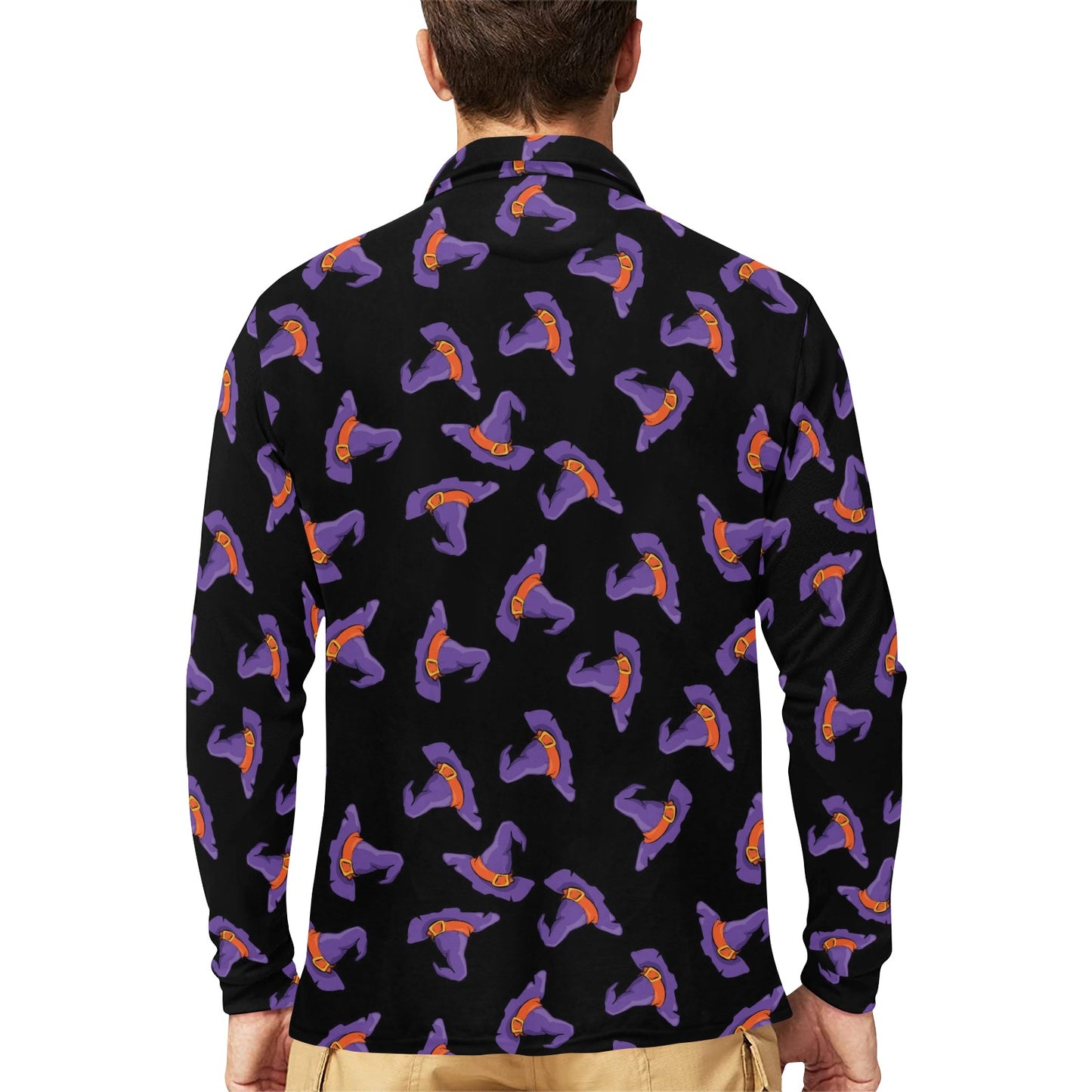 Witch Hat Print Design LKS304 Long Sleeve Polo Shirt For Men's