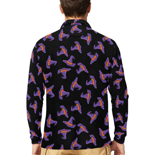 Witch Hat Print Design LKS304 Long Sleeve Polo Shirt For Men's