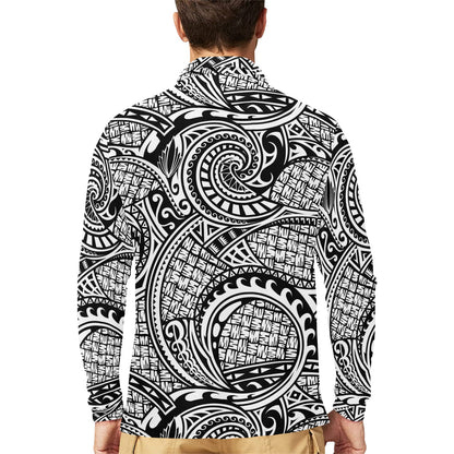 Polynesian Tribal Pattern Long Sleeve Polo Shirt For Men's