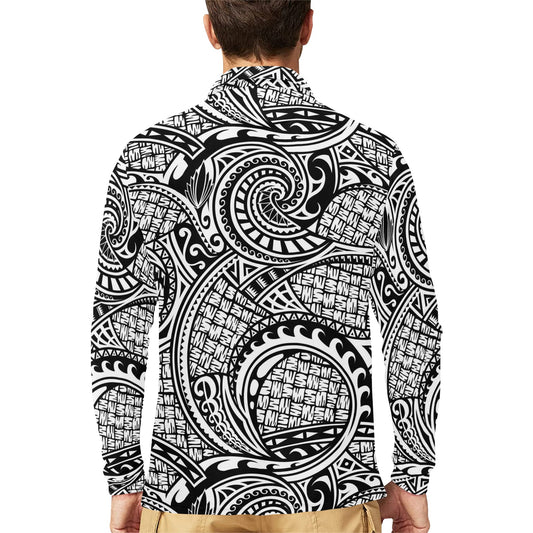 Polynesian Tribal Pattern Long Sleeve Polo Shirt For Men's