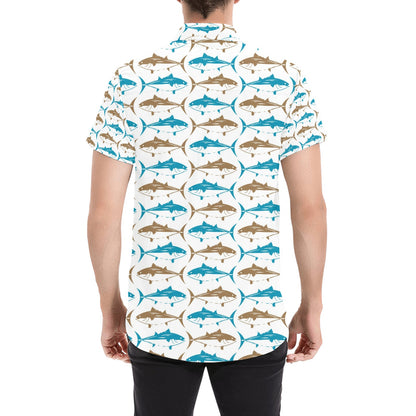 Tuna Fish Print Design LKS301 Men Short Sleeve Button Up Shirt