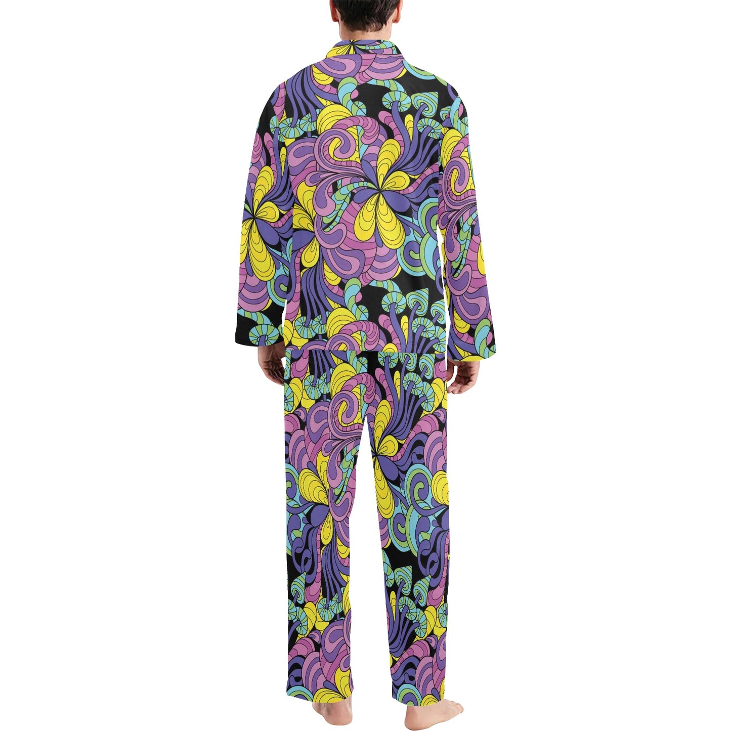 Psychedelic Pattern Print Design A04 Men's Long Pajama Set
