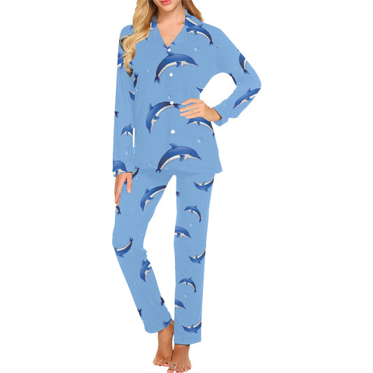 Dolphin Blue Print Women's Long Pajama Set