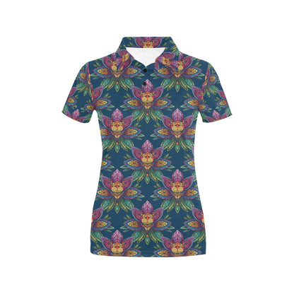 lotus Boho Pattern Print Design LO04 Women's Polo Shirt